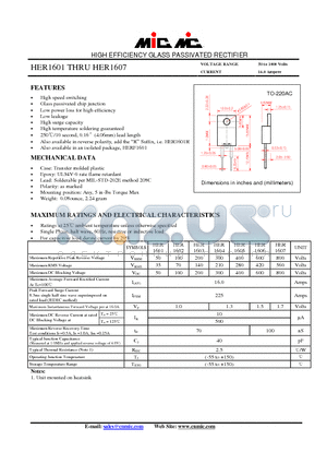 HER1601 datasheet - HIGH EFFICIENCY GLASS PASSIVATED RECTIFIER