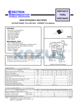 HER1601C datasheet - HIGH EFFICIENCY RECTIFIER (VOLTAGE RANGE 50 to 400 Volts CURRENT 16.0 Amperes)
