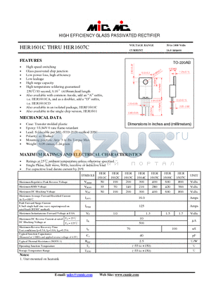 HER1601C datasheet - HIGH EFFICIENCY GLASS PASSIVATED RECTIFIER