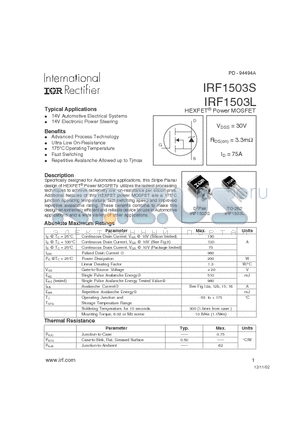 IRF1503S datasheet - HEXFET Power MOSFET