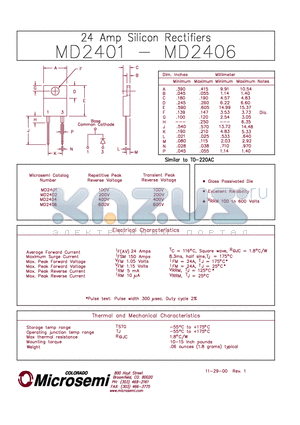 MD2401 datasheet - 24 Amp Schottky Rectifier