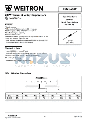 P6KE600C datasheet - 600W Transient Voltage Suppressors