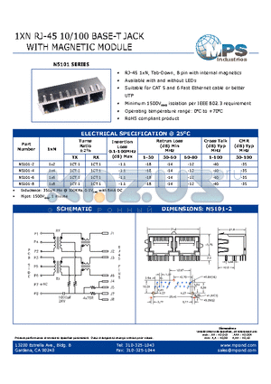 N5101-2 datasheet - 1XN RJ-45 10/100 BASE-T JACK WITH MAGNETIC MODULE