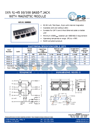 N5101-6 datasheet - 1XN RJ-45 10/100 BASE-T JACK WITH MAGNETIC MODULE