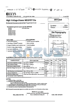 IRF250 datasheet - High Voltage Power MOSFET Die N-Channel Enhancement Mode High Ruggedness Series