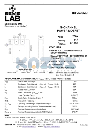 IRF250SMD datasheet - N.CHANNEL POWER MOSFET