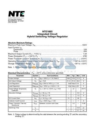 NTE1895 datasheet - Integrated Circuit Hybrid Switching Voltage Regulator