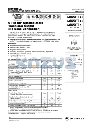 MOC8113 datasheet - 6-Pin DIP Optoisolators Transistor Output(No Base Connection)