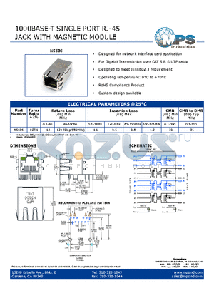 N5606 datasheet - 1000BASE-T SINGLE PORT RJ-45 JACK WITH MAGNETIC MODULE