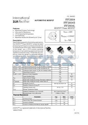 IRF2804S datasheet - HEXFET Power MOSFET