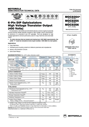 MOC8204 datasheet - 6-Pin DIP Optoisolators High Voltage Transistor Output(400 Volts)