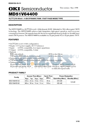 MD51V64400 datasheet - 16,777,216-Word X 4-Bit DYNAMIC RAM : FAST PAGE MODE TYPE