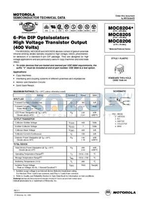 MOC8206 datasheet - 6-Pin DIP Optoisolators High Voltage Transistor Output(400 Volts)