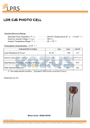 N5AC-50108 datasheet - LDR CdS PHOTO CELL