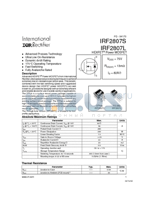 IRF2807S datasheet - HEXFET Power MOSFET