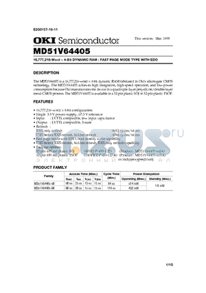 MD51V64405 datasheet - 16,777,216-Word x 4-Bit DYNAMIC RAM : FAST PAGE MODE TYPE WITH EDO
