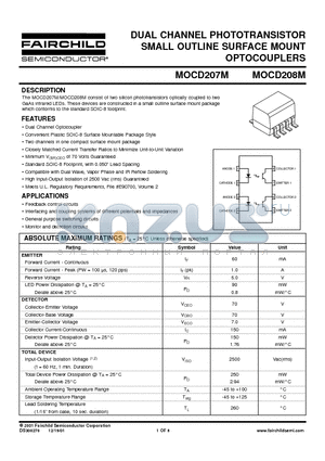 MOCD208 datasheet - DUAL CHANNEL PHOTOTRANSISTOR