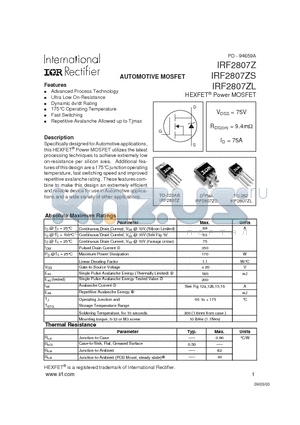 IRF2807ZS datasheet - Advanced Process Technology