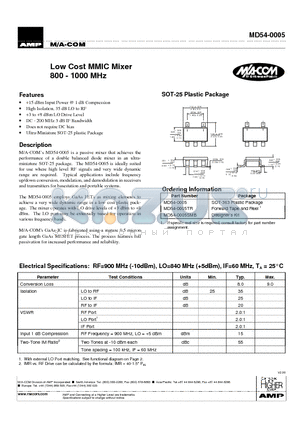 MD54-0005 datasheet - Low Cost MMIC Mixer 800 - 1000 MHz