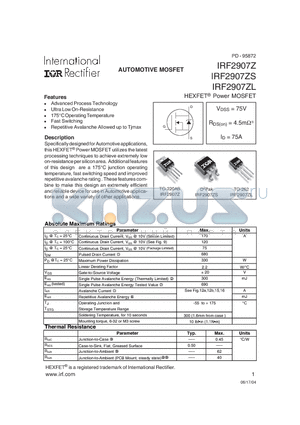 IRF2907S datasheet - AUTOMOTIVE MOSFET