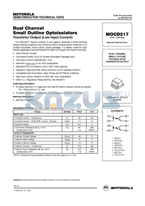 MOCD217 datasheet - DUAL CHANNEL SMALL OUTLINE OPTOISOLATOR TRANSISTOR OUTPUT