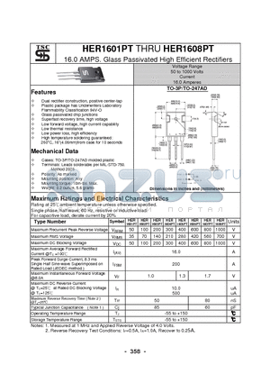 HER1606PT datasheet - 16.0 AMPS. Glass Passivated High Efficient Rectifiers