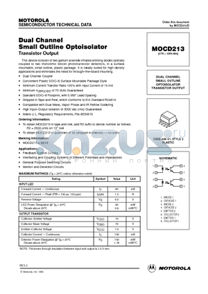 MOCD213 datasheet - DUAL CHANNEL SMALL OUTLINE OPTOISOLATOR TRANSISTOR OUTPUT