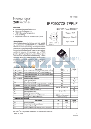 IRF2907ZS-7PPBF datasheet - HEXFET^ Power MOSFET