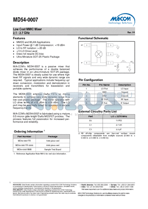 MD54-0007SMB datasheet - Low Cost MMIC Mixer 2.1 - 2.7 GHz