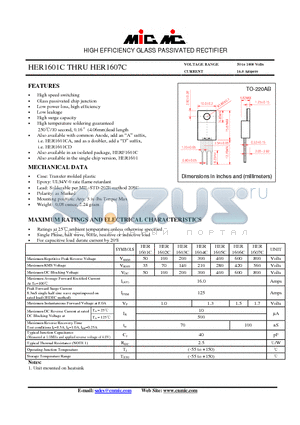 HER1607C datasheet - HIGH EFFICIENCY GLASS PASSIVATED RECTIFIER