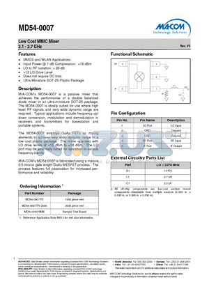 MD54-0007TR-3000 datasheet - Low Cost MMIC Mixer 2.1 - 2.7 GHz