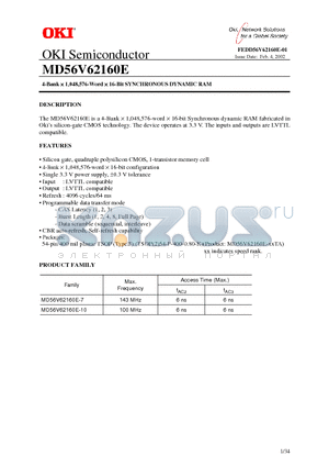 MD56V62160E-10 datasheet - 4-Bank  1,048,576-Word  16-Bit SYNCHRONOUS DYNAMIC RAM