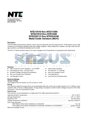 NTE1V040 datasheet - Metal Oxide Varistors (MOV)