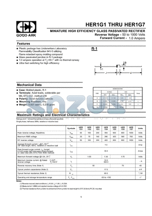 HER1G2 datasheet - MINIATURE HIGH EFFICIENCY GLASS PASSIVATED RECTIFIER