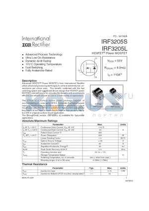 IRF3205L datasheet - HEXFET Power MOSFET