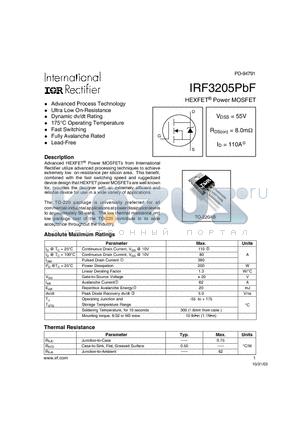 IRF3205PBF datasheet - HEXFET Power MOSFET
