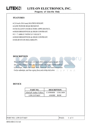 LTP-2157AKY datasheet - Property of Lite-On Only