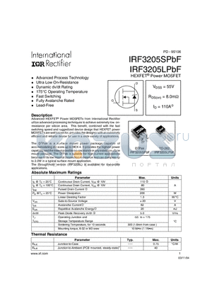 IRF3205SPBF datasheet - HEXFET^ Power MOSFET