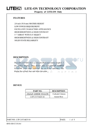 LTP-2157AKY-01 datasheet - Property of Lite-On Only