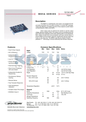 MD5A-12DA datasheet - full-featured, dual output, non-isolated DC-DC converter providing over 35 watts of power in a small SMT package