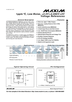 MAX6341ESA datasheet - 1ppm/`C, Low-Noise, 2.5V/4.096V/5V Voltage References