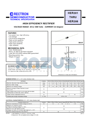 HER201 datasheet - HIGH EFFICIENCY RECTIFIER (VOLTAGE RANGE 50 to 1000 Volts CURRENT 2.0 Ampere)