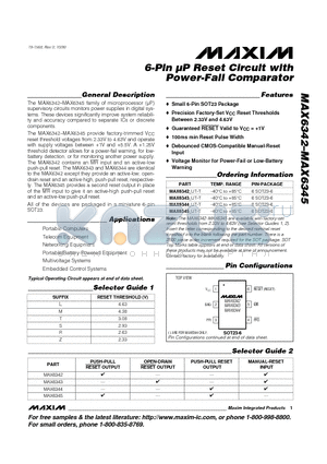 MAX6342 datasheet - 6-Pin lP Reset Circuit with Power-Fail Comparator