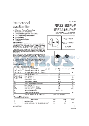 IRF3315SPBF datasheet - HEXFET Power MOSFET