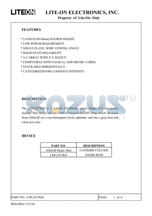 LTP-2557KD datasheet - Property of Lite-On Only