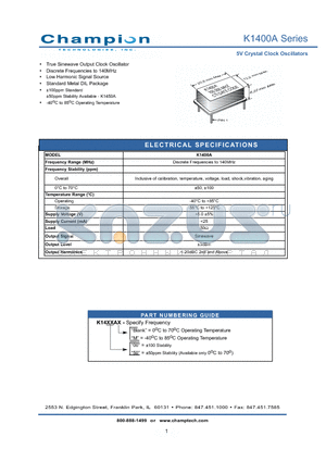 K1400AM datasheet - 5V Crystal Clock Oscillators