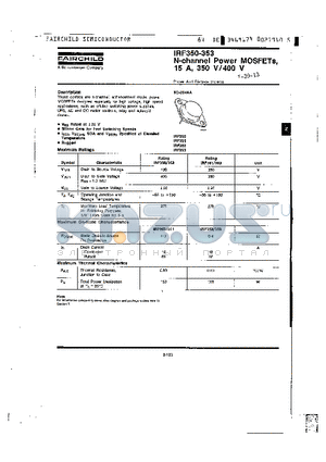 IRF350 datasheet - N-Channel Power MOSFETs, 15A, 350V/400V