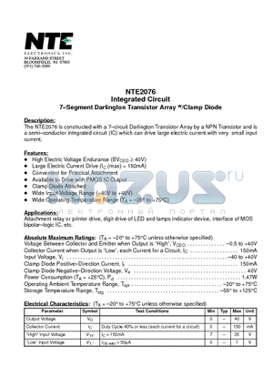 NTE2076 datasheet - Integrated Circuit 7-Segment Darlington Transistor Array w/Clamp Diode