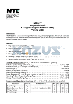 NTE2077 datasheet - Integrated Circuit 6−Stage Darlington Transistor Array w/Clamp Diode