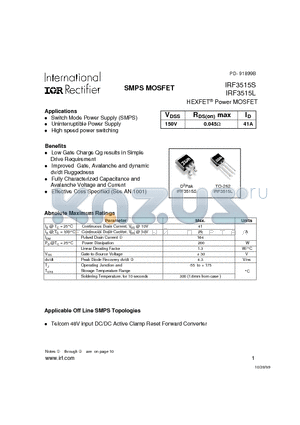 IRF3515L datasheet - Power MOSFET(Vdss=150V, Rds(on)max=0.045ohm, Id=41A)
